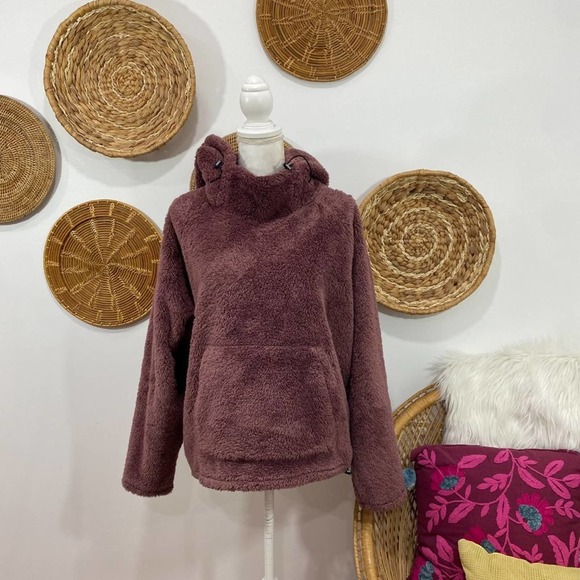 PINK Victoria's Secret Tops - PINK Victoria's Secret Purple Fuzzy Fleece Pullover Funnel Neck Sweatshirt Large
